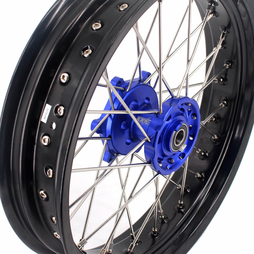 KKE 17 Inch Cush Drive Supermoto Wheels Fit Yamaha WR250F 2001-2018 WR450F 2003-2018 Blue - Howling Moto