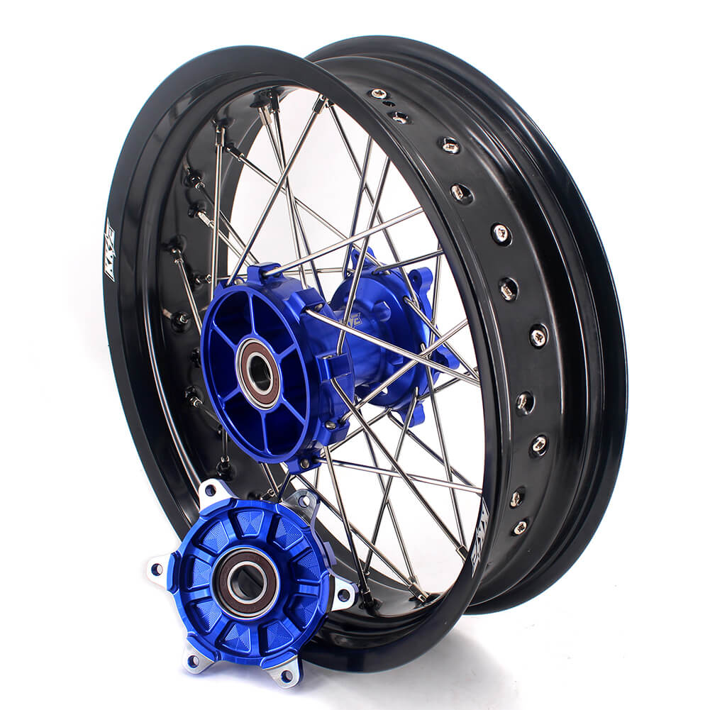KKE 17 Inch Cush Drive Supermoto Wheels Fit Yamaha WR250F 2001-2018 WR450F 2003-2018 Blue - Howling Moto