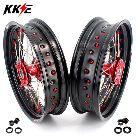 KKE 3.5 & 4.25 Supermoto Wheels Fit Husqvarna TE TC FE FC SMR 2000-2013 Red - Howling Moto