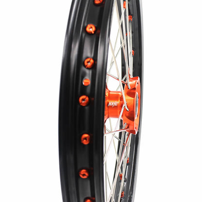 KKE 19in. 16in. Kid's Big Wheels Spoked Rims Fit KTM SX 85 2003-2020 Orange Nipples - Howling Moto
