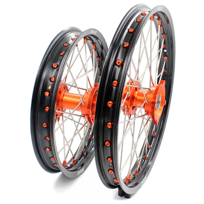 KKE 19in. 16in. Kid's Big Wheels Spoked Rims Fit KTM SX 85 2003-2020 Orange Nipples - Howling Moto