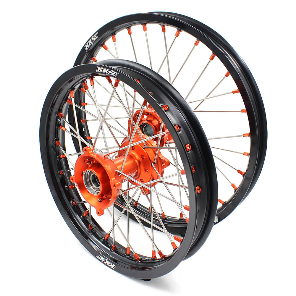 KKE 19in. 16in. Kid's Big Wheels Spoked Rims Fit KTM SX 85 2003-2020 Orange Nipples - Howling Moto