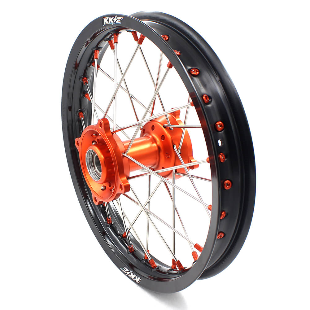 KKE 19in. 16in. Kid's Big Wheels Spoked Rims Fit KTM SX 85 2003-2020 Orange Nipples - Howling Moto