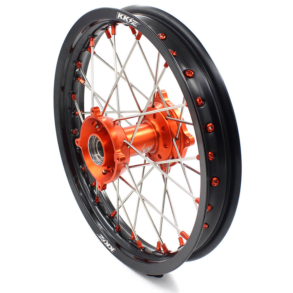 KKE 19in. 16in. Kid's Big Wheels Spoked Rims Fit KTM SX 85 2003-2020 Orange Nipples - Howling Moto