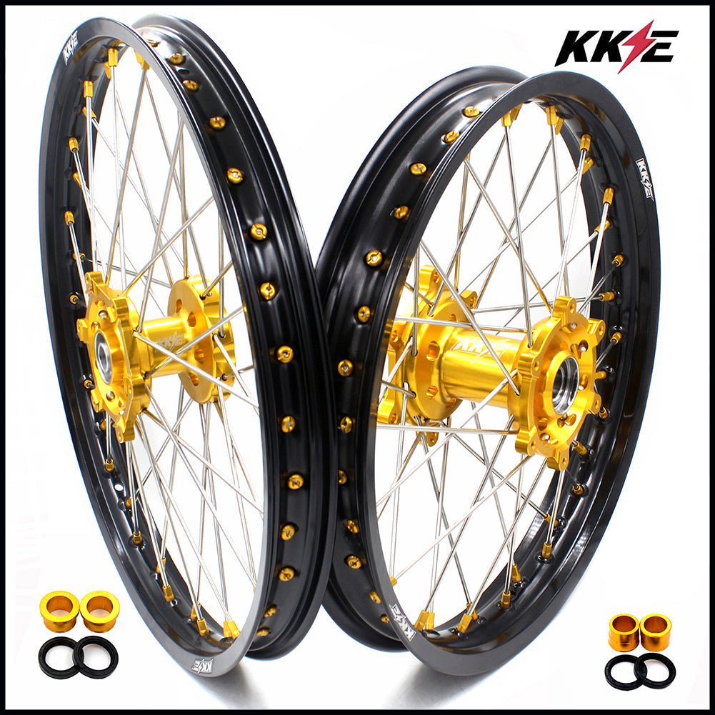 KKE 21 & 18 Enduro Rims for Suzuki RMZ250 2007-2022 RMZ450 2005 Gold Nipple - Howling Moto