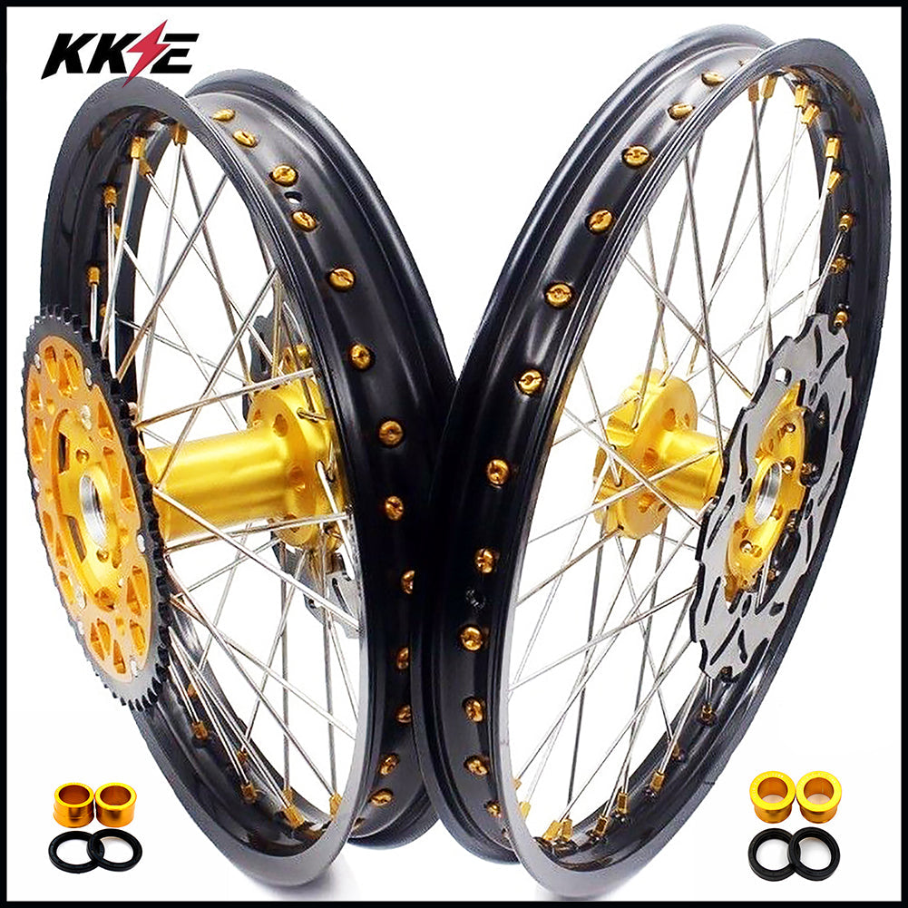 KKE 21 & 18 Enduro Rims for Suzuki RMZ250 2007-2022 RMZ450 2005 Gold Nipple - Howling Moto