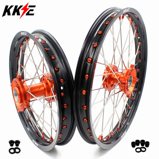 KKE 19in. 16in. Kid's Big Wheels Spoked Rims Fit KTM SX 85 2003-2020 Orange Nipples - Howling Moto