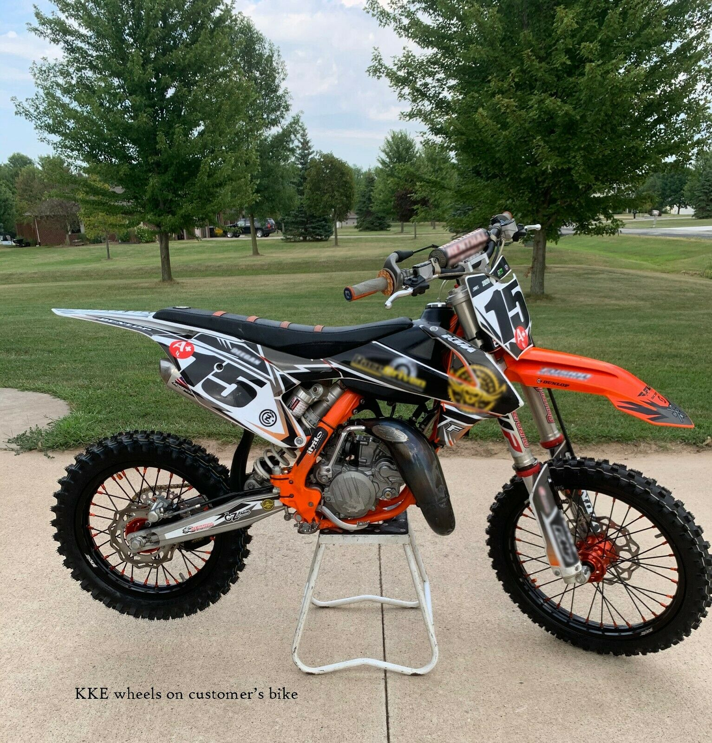 KKE 19"×1.6/16"×1.85 Spoke Kid's Big Wheels Rims Fit KTM SX 85 2003-2020 Orange Nipples & Black Spokes - Howling Moto