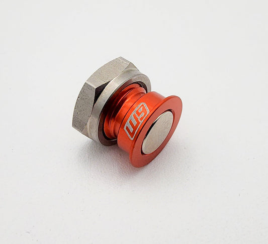 KTM Rotor Speedo Magnet V3 by Warp9Racing, a durable magnet for KTM motorcycle speedometers, shown attached to rotor.