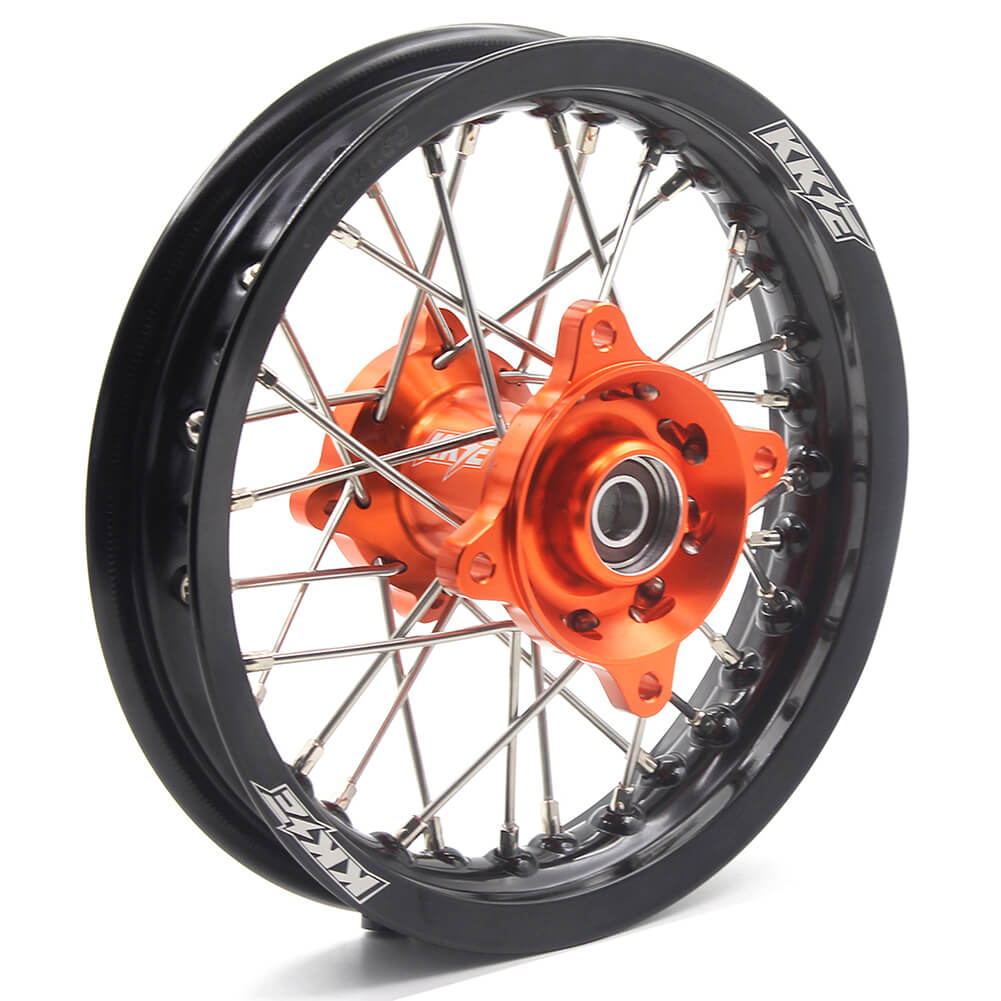 KKE 12/10 Small Kid's Wheels For KTM SX50 GAS GAS MC50 Mini Dirtbikes Orange Hub - Howling Moto