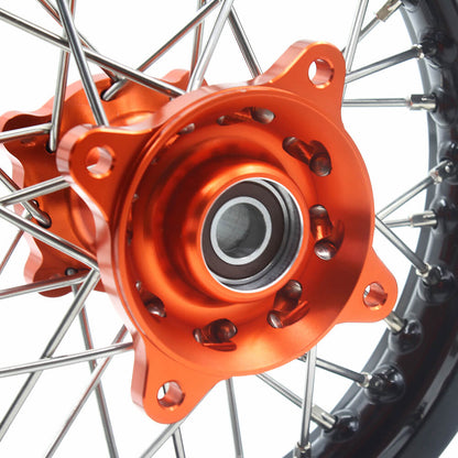 KKE 12/10 Small Kid's Wheels For KTM SX50 GAS GAS MC50 Mini Dirtbikes Orange Hub - Howling Moto