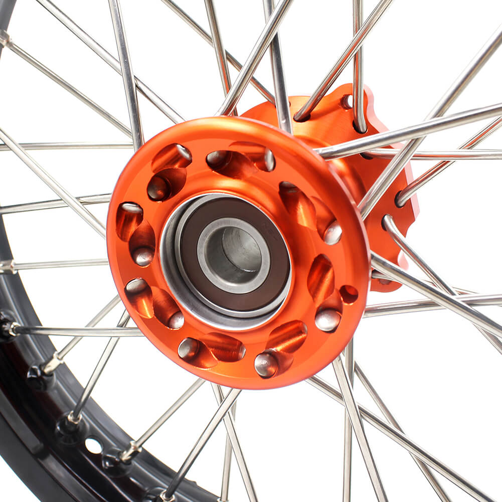 KKE 12/10 Small Kid's Wheels For KTM SX50 GAS GAS MC50 Mini Dirtbikes Orange Hub - Howling Moto