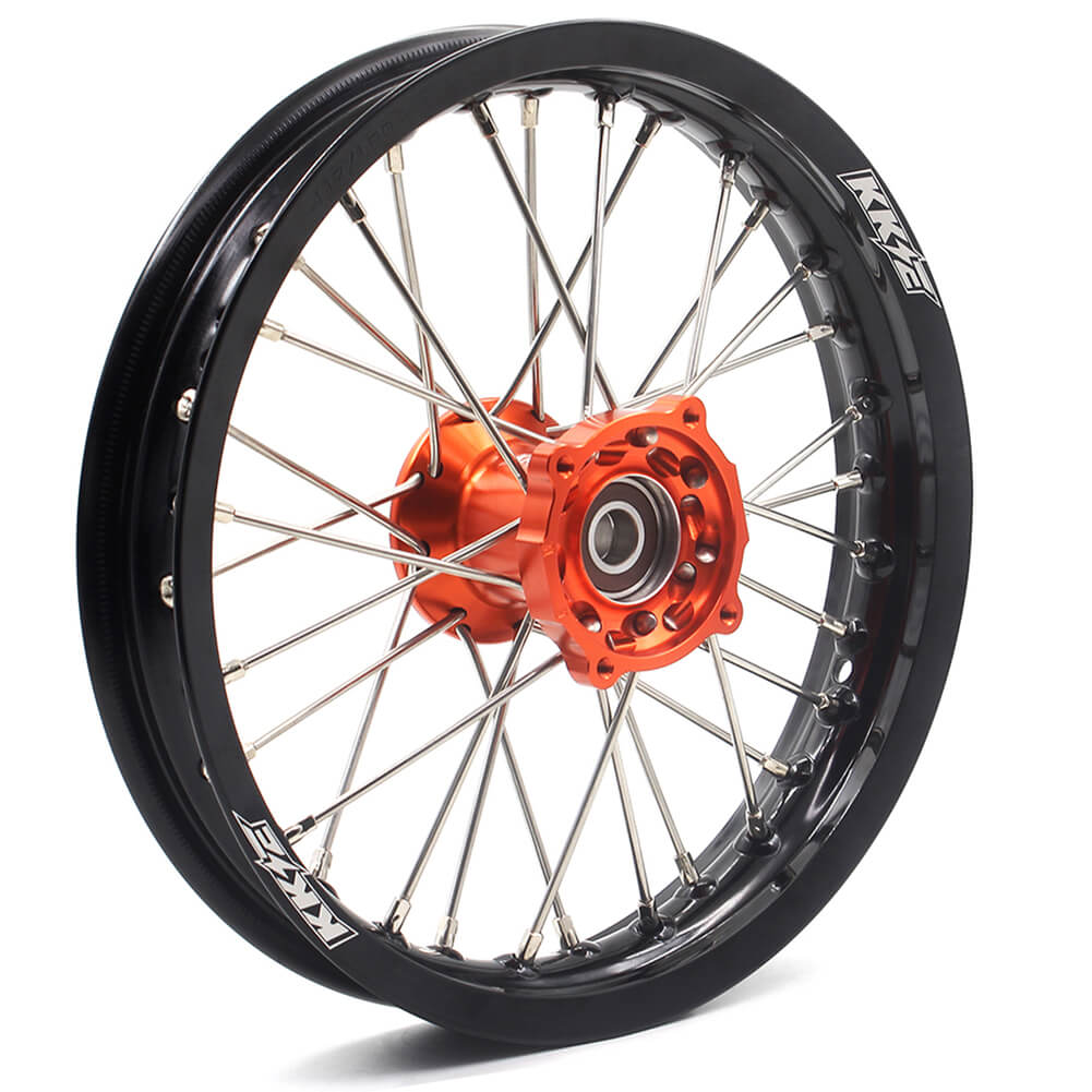 KKE 12/10 Small Kid's Wheels For KTM SX50 GAS GAS MC50 Mini Dirtbikes Orange Hub - Howling Moto