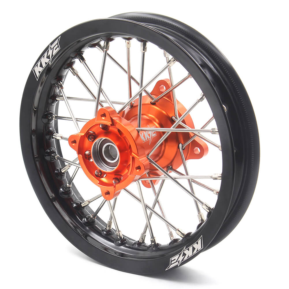 KKE 12/10 Small Kid's Wheels For KTM SX50 GAS GAS MC50 Mini Dirtbikes Orange Hub - Howling Moto