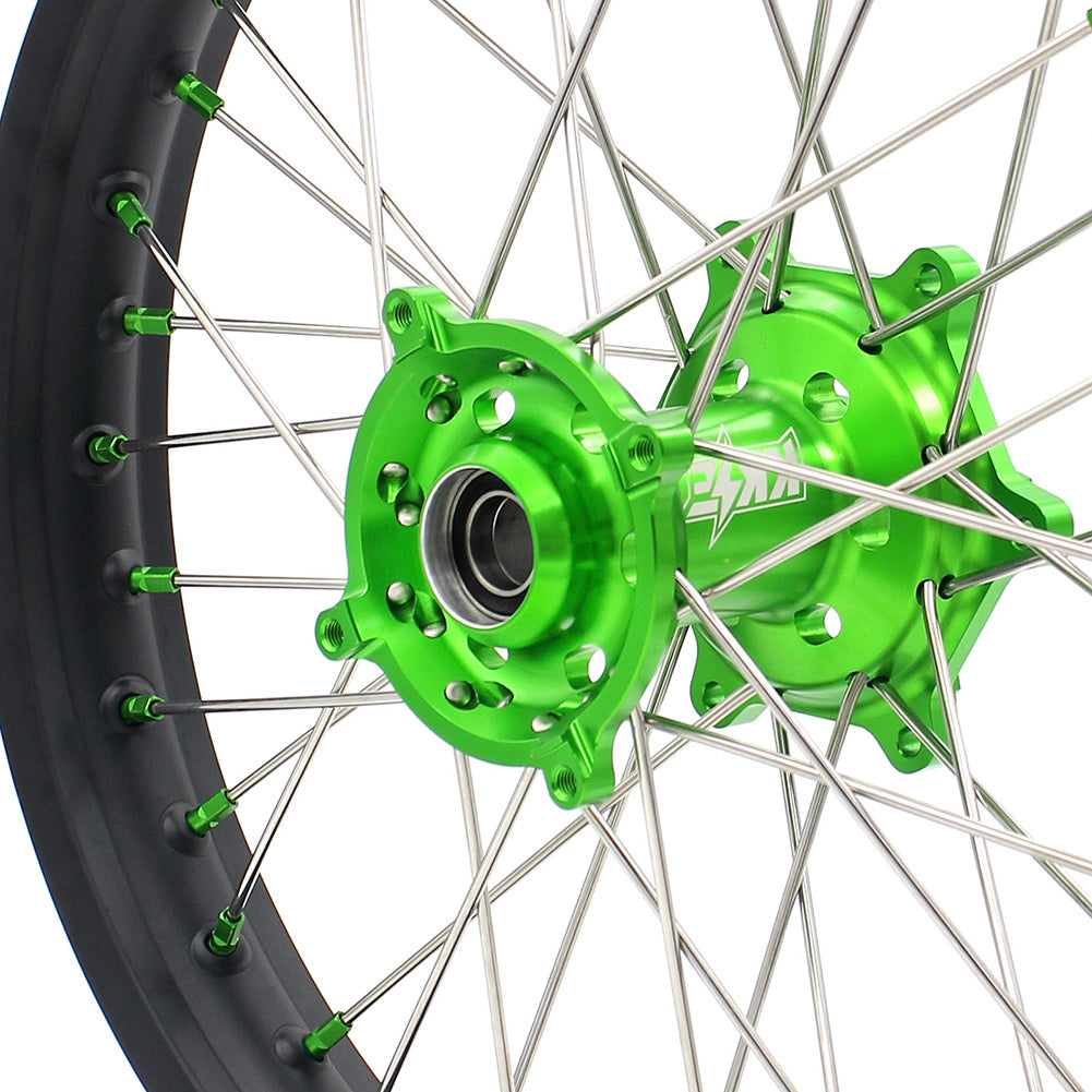 KKE 21 & 19 MX Wheels for Kawasaki KX250F 2019 and 2021 Green Nipple(2020 Excluded) - Howling Moto