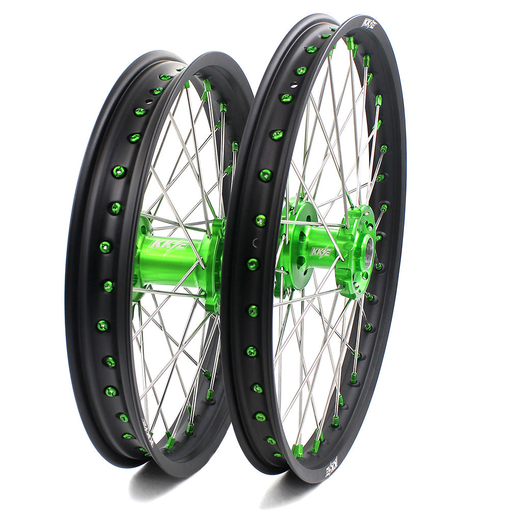 KKE 21 & 19 MX Wheels for Kawasaki KX250F 2019 and 2021 Green Nipple(2020 Excluded) - Howling Moto