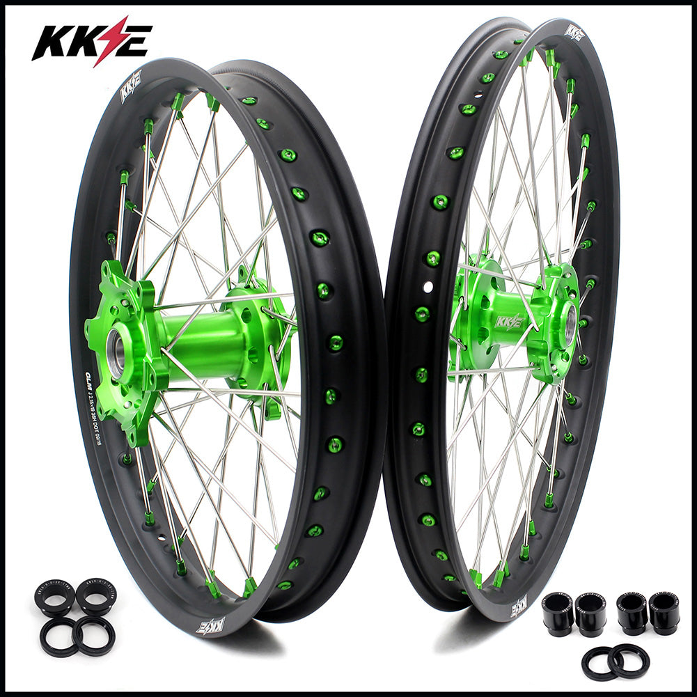 KKE 21 & 19 MX Wheels for Kawasaki KX250F 2019 and 2021 Green Nipple(2020 Excluded) - Howling Moto