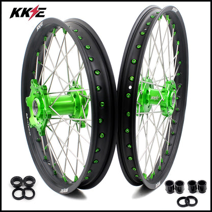 KKE 21 & 19 MX Wheels for Kawasaki KX250F 2019 and 2021 Green Nipple(2020 Excluded) - Howling Moto