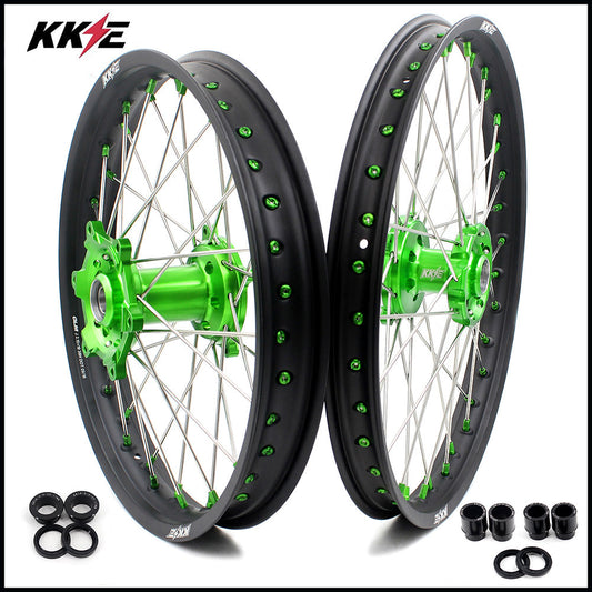KKE 21 & 19 MX Wheels for Kawasaki KX250F 2019 and 2021 Green Nipple(2020 Excluded) - Howling Moto