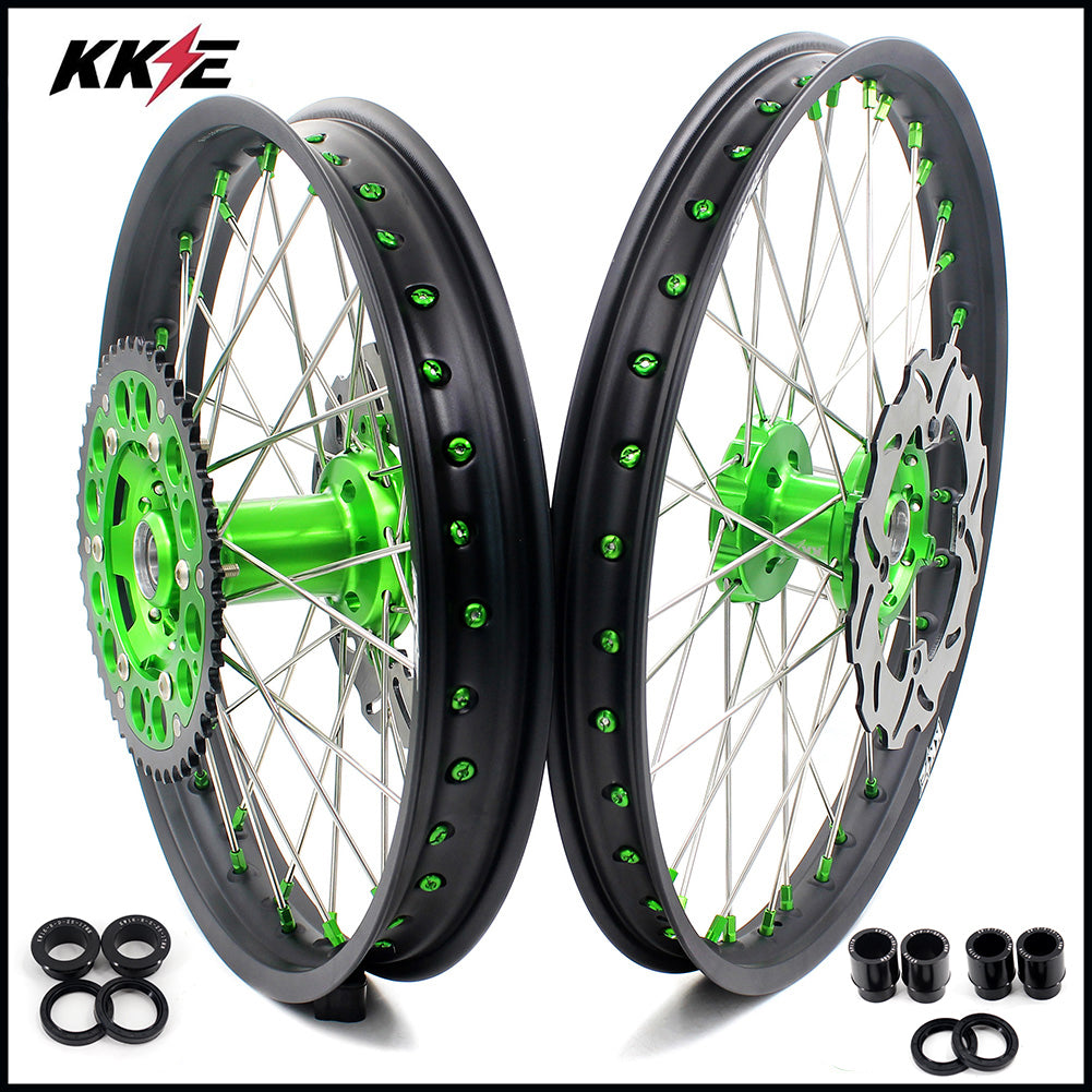 KKE 21 & 19 MX Wheels for Kawasaki KX250F 2019 and 2021 Green Nipple(2020 Excluded) - Howling Moto