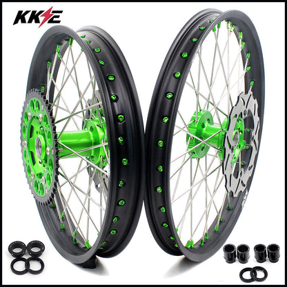 KKE 21 & 19 MX Wheels for Kawasaki KX250F 2019 and 2021 Green Nipple(2020 Excluded) - Howling Moto