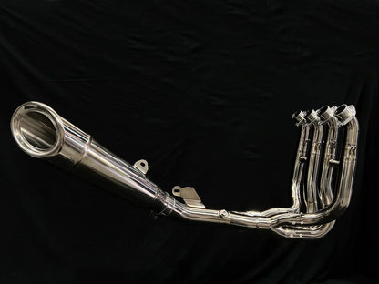 Kawasaki ZH2 polished titanium exhaust system by Bill's Exhausts with the baffler removed, for 2020-25 Ninja ZH2 motorcycle.