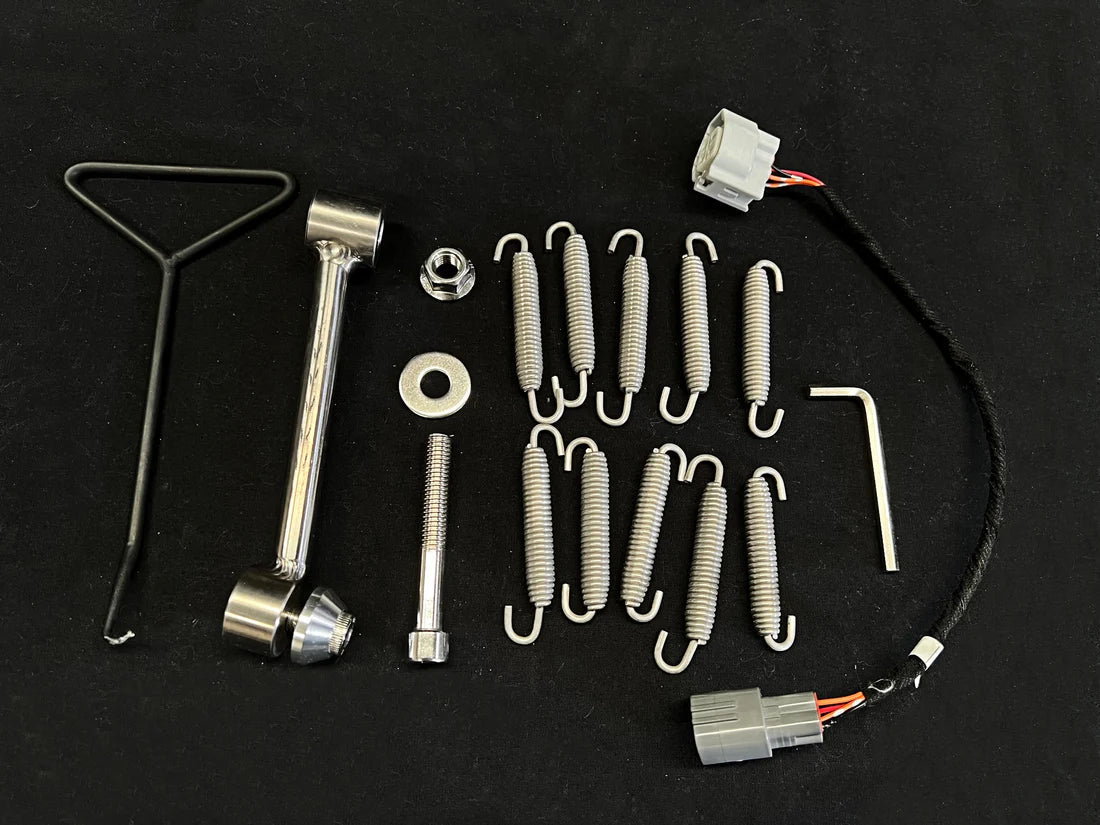 Kawasaki ZH2 polished titanium exhaust system by Bill's Exhausts, showcasing the sleek, shiny exhaust pipes and fitting kit components.