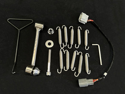 Kawasaki ZH2 polished titanium exhaust system by Bill's Exhausts, shown with mounting hardware and fitting kit for Ninja ZH2 2020-25