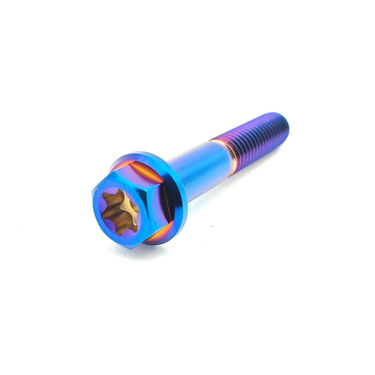 Titanium M8 bolts from Warp9Racing, displayed in varying sizes with a focus on the M6x35-1.9 bolt, showcasing durable hardware.