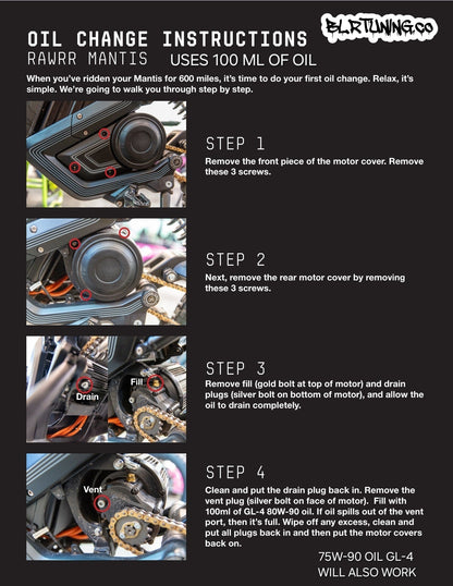 Electric Dirt Bike Gearbox Oil Change Kit – For RAWRR 72V Mantis - Mantis X - Mantis X Pro and More - Howling Moto