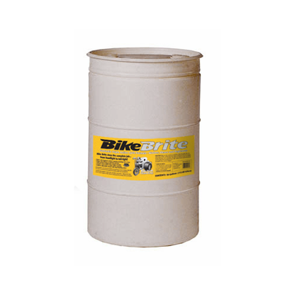 Motorcycle spray wash in a 30-gallon container from Bike Brite Online, designed for cleaning bikes and motorcycle parts.