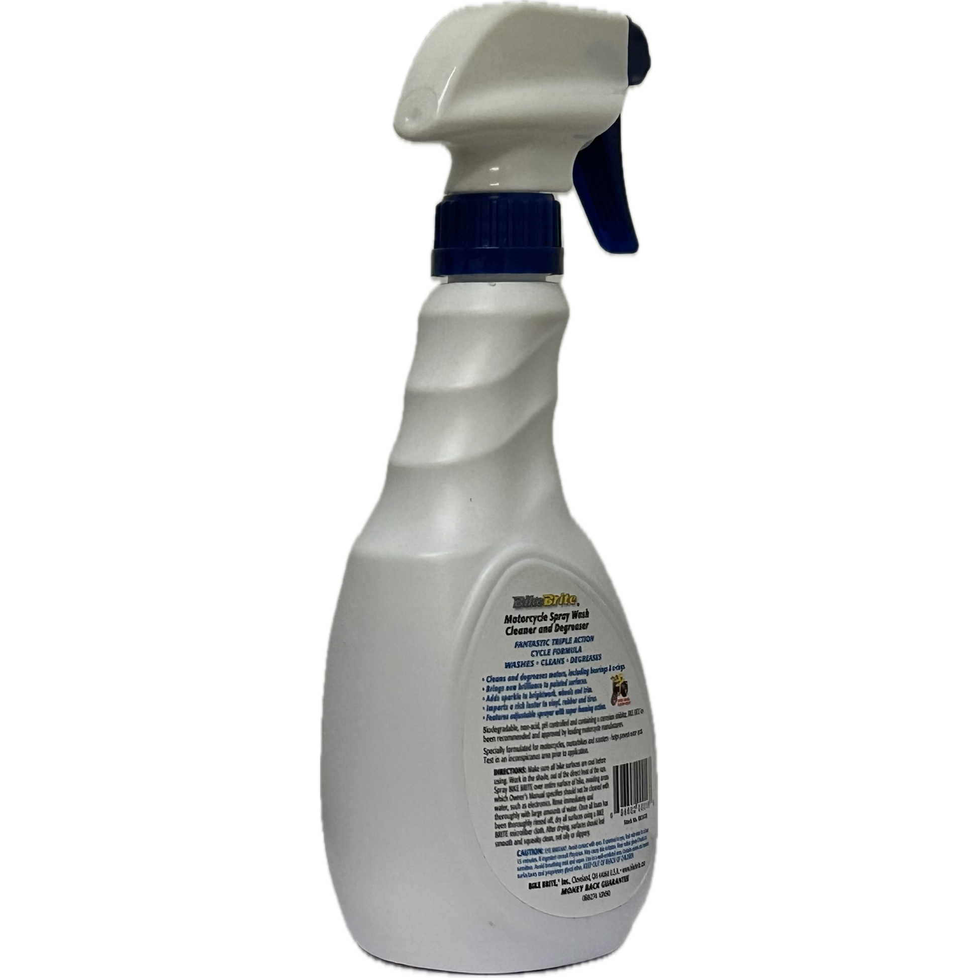 Bike Brite Motorcycle Spray Wash 16.9oz bottle with nozzle for cleaning motorcycle surfaces and parts.