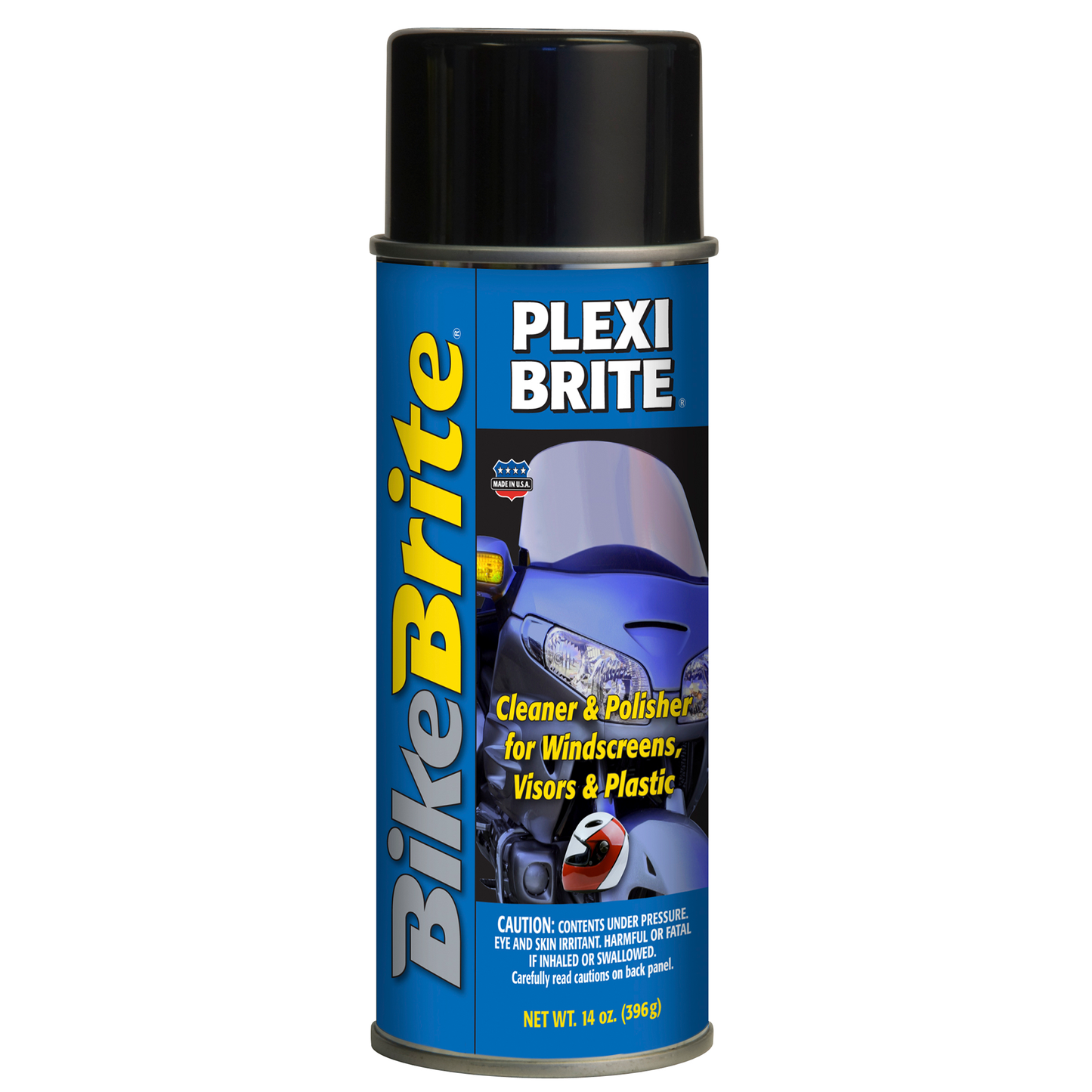Clear plexi Brite® lens cleaner from Bike Brite Online, showing a spray bottle with a blue label and trigger spray for bike lenses.