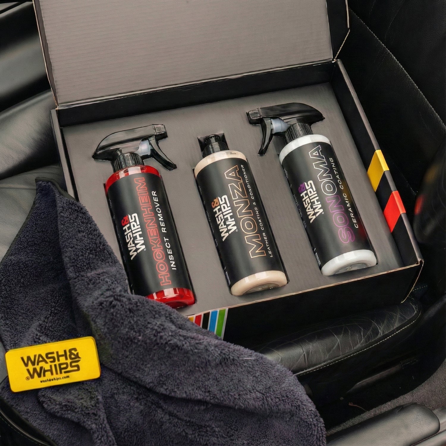 WASH&WHIPS MotoPro Motorcycle Detailing Kit - Bug Remover, Leather Care, Ceramic Spray - Howling Moto