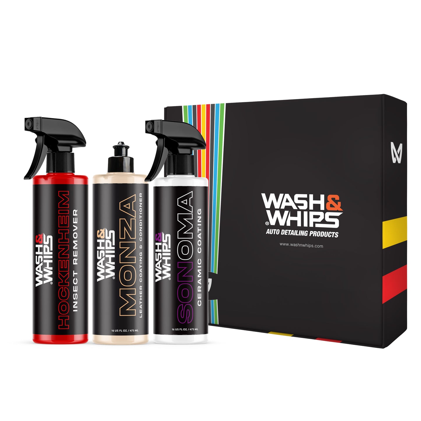 WASH&WHIPS MotoPro Motorcycle Detailing Kit - Bug Remover, Leather Care, Ceramic Spray - Howling Moto