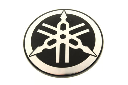 Yamaha OEM emblem badge, model 1RC-2413B-02-00, shiny metallic Yamaha logo for motorcycle or vehicle decoration