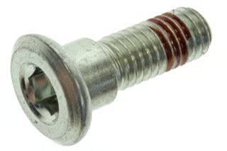 Honda Grom brake disk bolt 8x24 hardware, close-up of brand new steel bolt for 2014 model motorcycle brake system