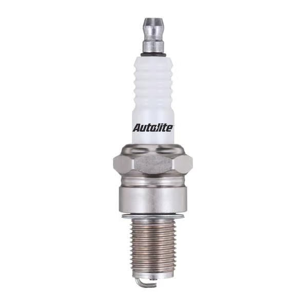 AutoLite Spark Plug 4063 showing the metal tip and ceramic insulator, designed for automotive engine performance.