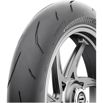 Michelin Power GP2 rear motorcycle tire 180/55ZR17 with sidewall branding and tread pattern for high-performance riding.