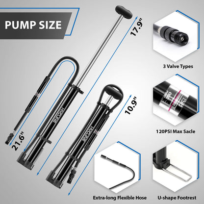 Hycline Mege2 portable bicycle pump with 140 PSI gauge, compact mini bike pump for inflating bicycle tires.