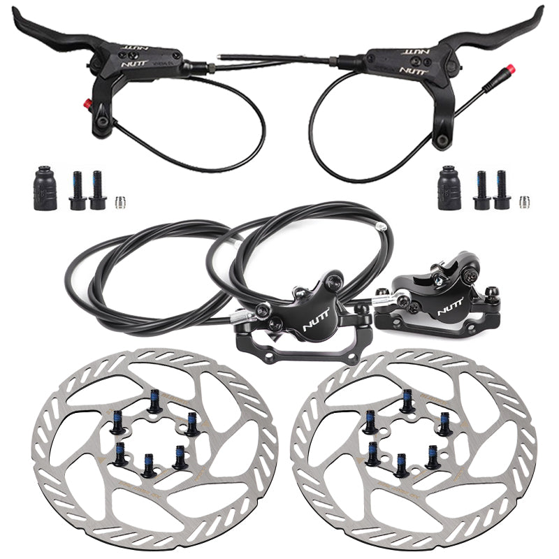 Hycline NUTT electric bicycle hydraulic disc brake kit with 2-pin power-off system and durable brake components.