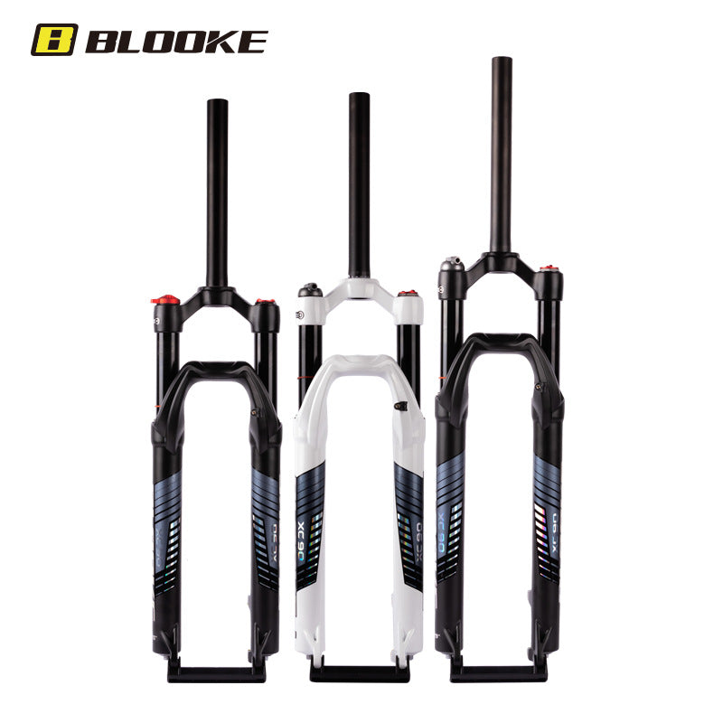 Hycline Blooke XC90 bicycle front suspension fork for 27.5 and 29 inch mountain bikes, showcasing the fork's stanchions and crown.