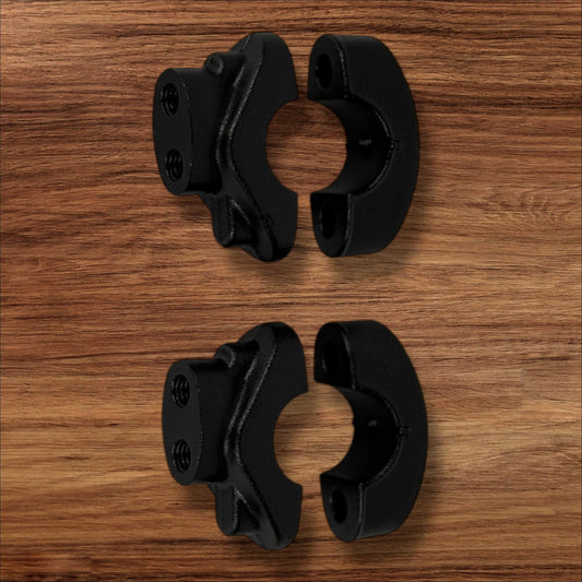 Electro & Co ETM RTR anodized handlebar clamps set in black, red, blue, green, and purple for secure mounting and support.