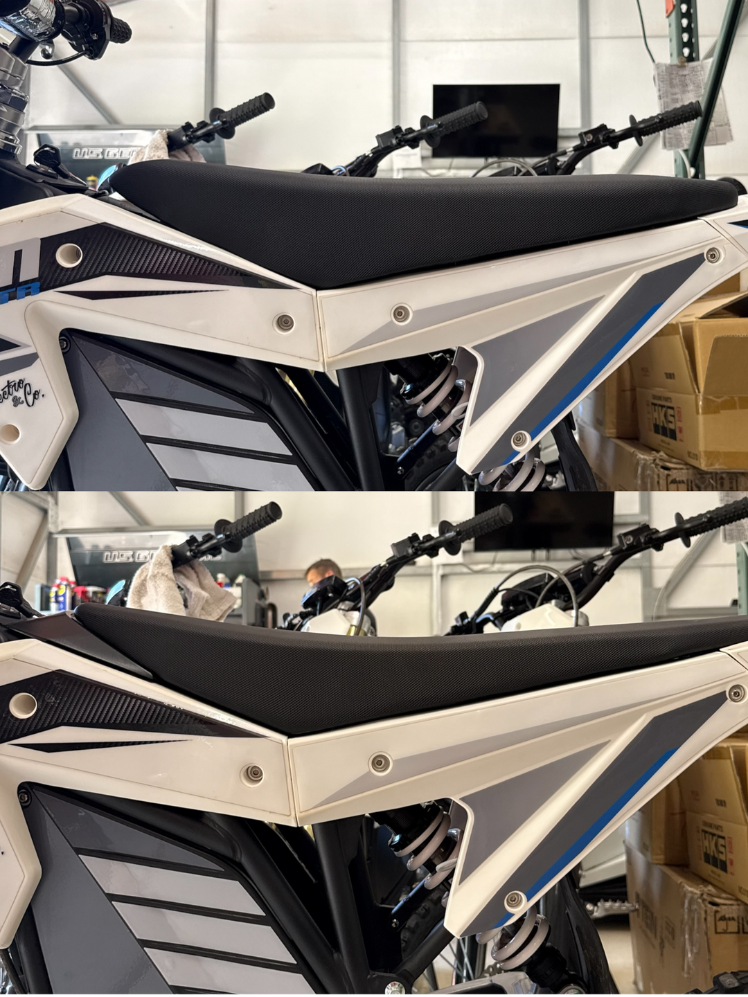 Electro & Co ETM RTR Tall Seat for pit bikes, wider and taller for enhanced comfort and upgraded riding experience.