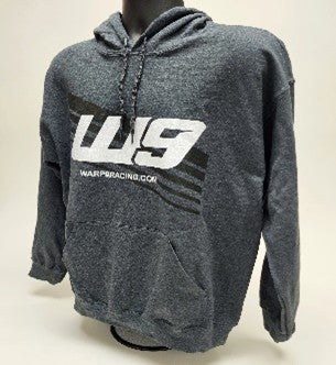 Dark grey WarpWear W9 hoodie featuring a comfortable fit and casual style, displayed on a hanger.