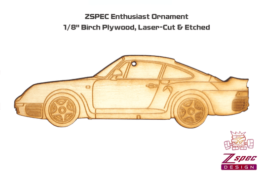 ZSPEC Laser-Engraved Birch Ornament, Style: Porsche 959, ~5-inch Wide - Howling Moto