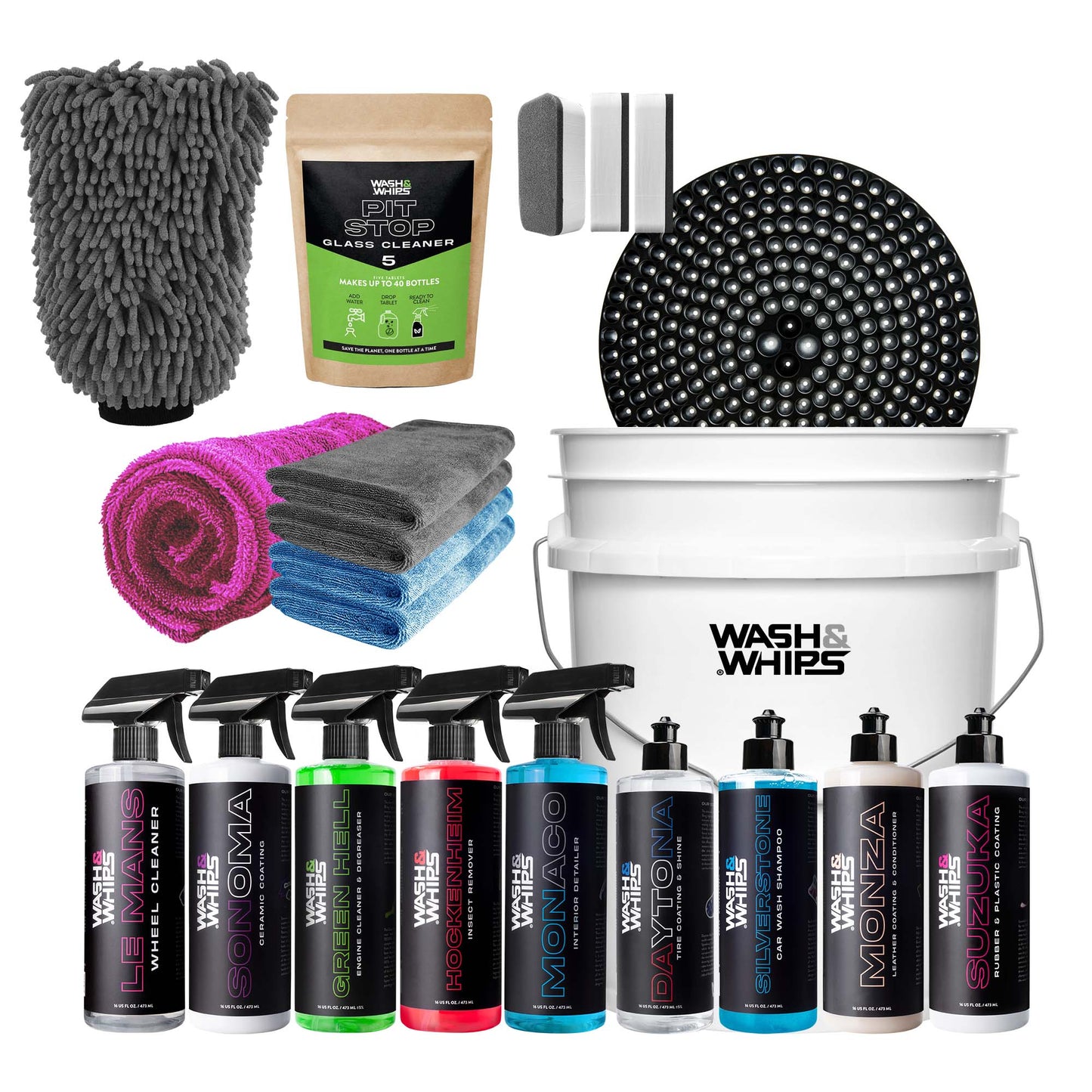 WASH&WHIPS Quick Detailing Pro Kit for Auto Detailing - 16-Piece Complete Car Care Set - Howling Moto