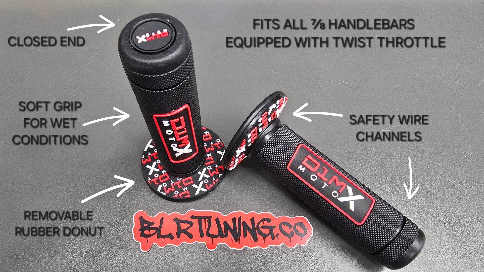 D1M MOTO X HAND GRIPS CLOSED END - FITS 7/8 BARS - FITS ELECTRIC DIRT BIKES - E-BIKES - DIRT BIKE - PIT BIKES - Howling Moto