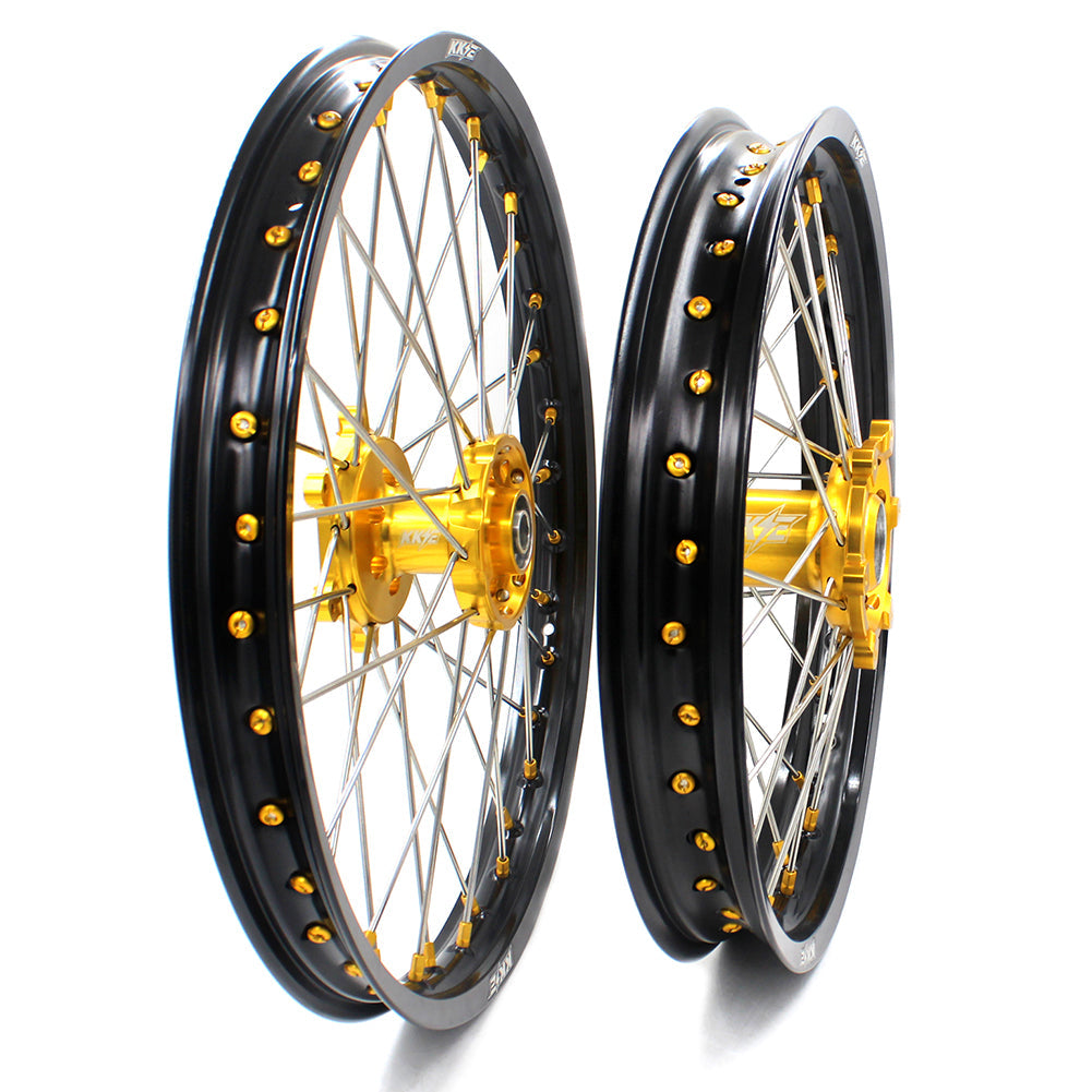 KKE 21 & 19 MX Dirt Bikes Rims For SUZUKI RM125 RM250 1996-2000 Gold Nipples - Howling Moto