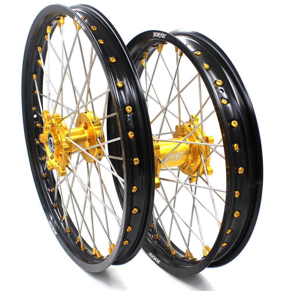 KKE 21 & 19 MX Dirt Bikes Rims For SUZUKI RM125 RM250 1996-2000 Gold Nipples - Howling Moto